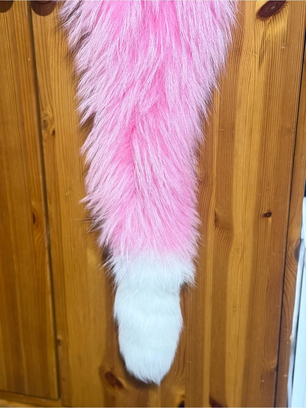 Charlotte Simone Popsicle Raccoon Fox Fur Scarf Pink White 48x9 Luxury Stole